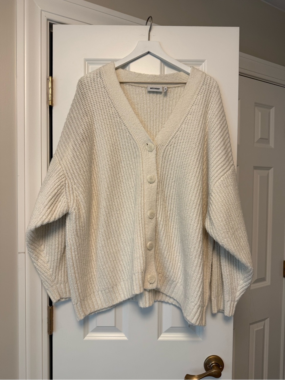 Weekday Cream Button-Front Ribbed Cardigan